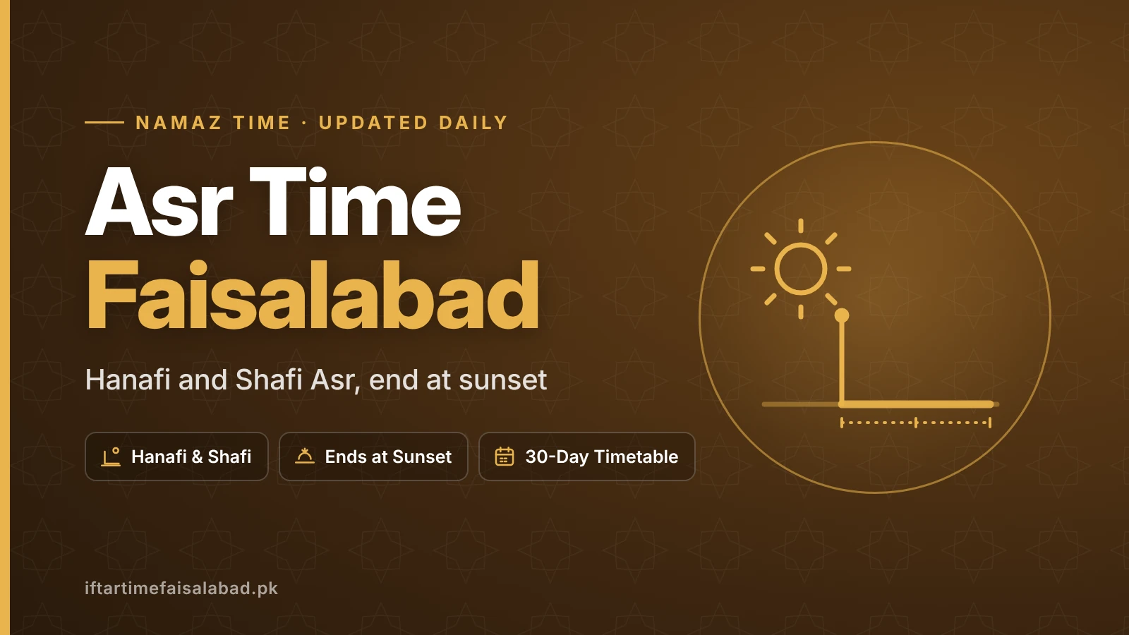 Asr time Faisalabad graphic showing a pole casting a shadow twice its length, for Hanafi and Shafi Asr timings that end at sunset